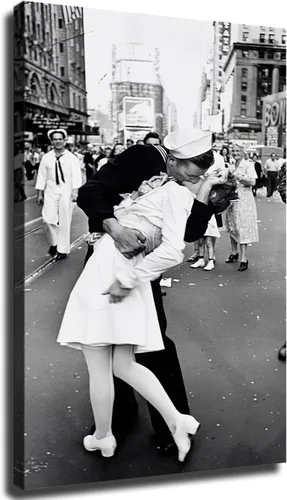 1945 - Póster de Times Square en blanco y negro del Día de la Victoria de la Marinera besando a la mujer y arte de pared, impresiones en lienzo Sin