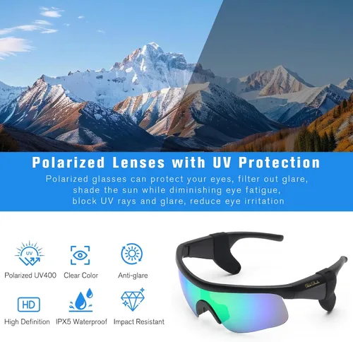 Miniatura 9 de Lentes inteligentes para hombres y mujeres, gafas de sol deportivas Bluetooth 5.3 con llamadas manos libres, altavoz de oreja abierta, UV400