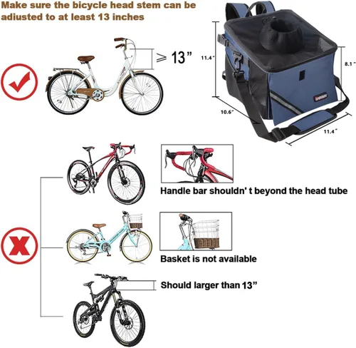 Miniatura 7 de Canasta/Bolsa de Transporte para Mascotas para Bicicleta, Mochila Transportadora/Elevadora para Perros y Gatos con Bolsillos Laterales Grandes