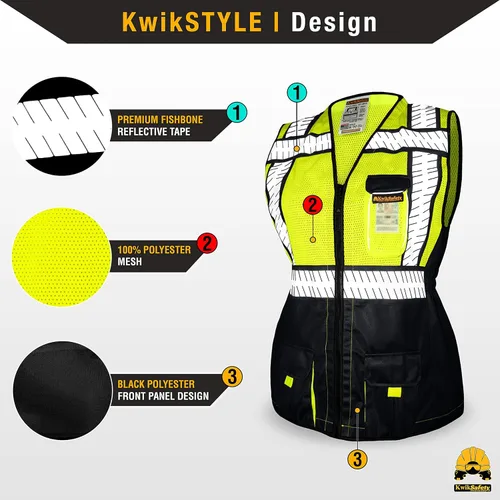 KwikSafety - Charlotte, NC - SHERIFF & SPECIALIST Chaleco de Seguridad para Mujer ANSI OSHA Negro | Clase 2 | Mujer