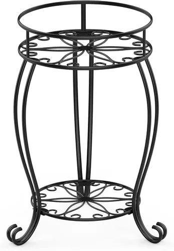FaithLand Soporte para Plantas, Soporte de Maceta de Metal Resistente para Interiores y Exteriores, Estante de Soporte Redondo de 2 Niveles, Estante