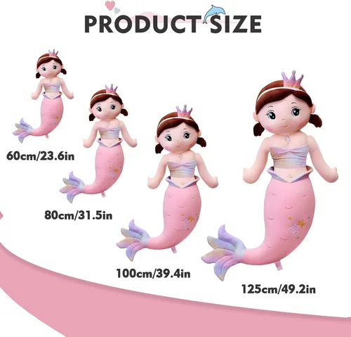 Miniatura 7 de Peluche de Sirena de Animales de Peluche, 23.6 pulgadas Lindo y Suave Rosa Sirena de Peluches para Abrazar Juguetes de Almohada Kawaii Regalo