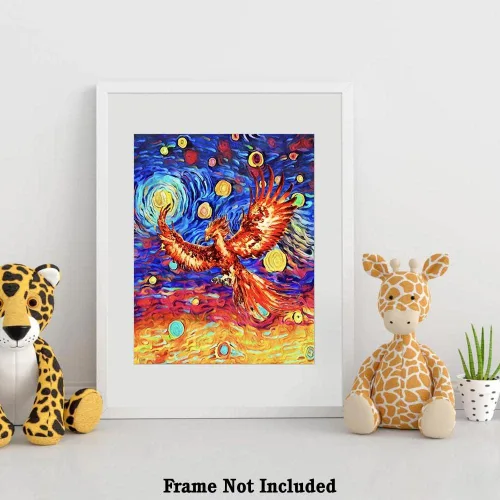 Miniatura 4 de Bestbuddy Pet 8X10 sin marco noche estrellada inspirada Phoenix Bird Inmortal Firebird Animales Amante Familia Paz Amor Pintura al óleo Impresión