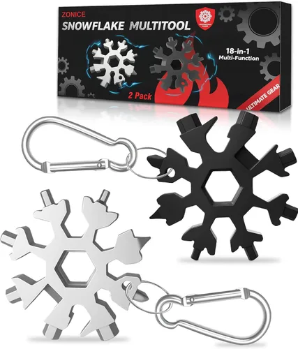 Miniatura 10 de ZONICE Multiherramienta de copo de nieve 18 en 1 – Acero inoxidable con abridor de botellas y llave inglesa, herramienta compacta EDC para acampar