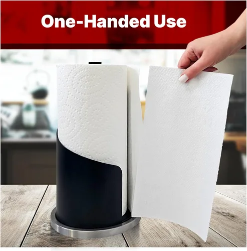 Miniatura 5 de Toallero de papel de acero inoxidable, diseño moderno cubierto, base pesada para estabilidad, fácil operación independiente con una sola mano