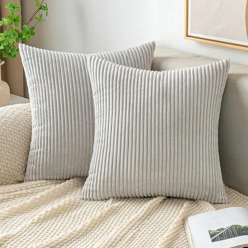 Miniatura 23 de EMEMA Paquete de 2 fundas de cojín cuadradas decorativas de pana suave y sólidas, fundas de cojín de primavera para sofá, dormitorio o automóvil, 14