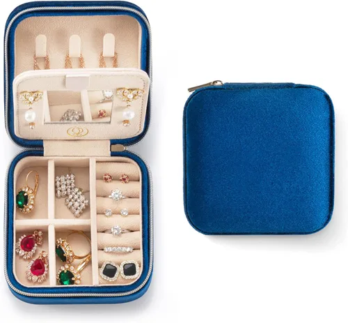 ZPROW Joyero de viaje de terciopelo de felpa, organizador de joyas de viaje, estuche de viaje para joyas, joyero de viaje, pequeño joyero para
