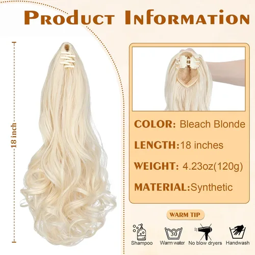 Miniatura 2 de Extensión de cola de caballo de 18 pulgadas, extensiones de cola de caballo sintéticas de aspecto natural, extensiones de cabello para mujer, rubio