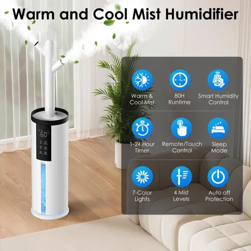 Miniatura 4 de Humidifiers for Bedroom - GloryAir 2.11Gal (8L) Quiet Top Fill Cool & Warm Mist Humidifier Large Room 650 ft² with Humidistat, diffuser, Auto Mode