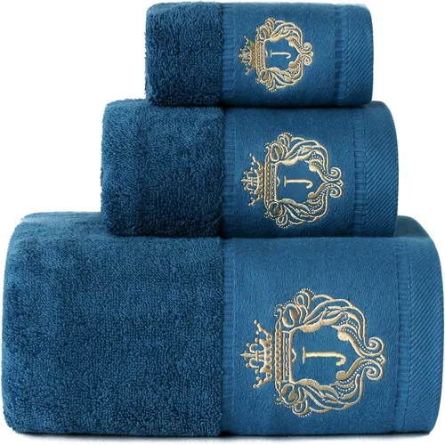 Miniatura 20 de Juego de toallas de baño de lujo súper suaves y altamente absorbentes de 100% algodón premium para regalos (Azul-A)