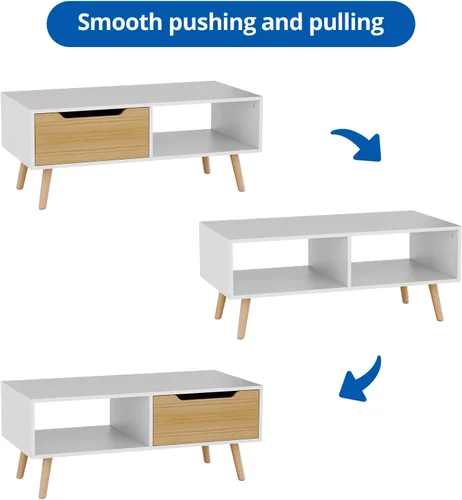 Miniatura 7 de Cozy Castle Mesa de centro moderna, mesa de cóctel de madera con almacenamiento, mesa de pasillo minimalista, mesa de centro moderna de mediados