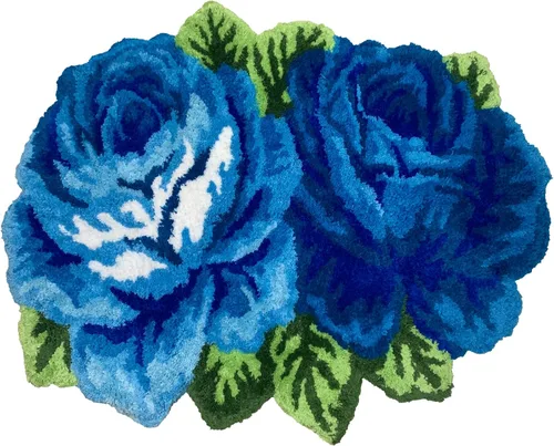Miniatura 26 de Alfombrilla Abreeze con 4 rosas, alfombrillas con diseño de flores azul, hecha a mano, antideslizante (no se desliza), alfombrilla moderna, de puede