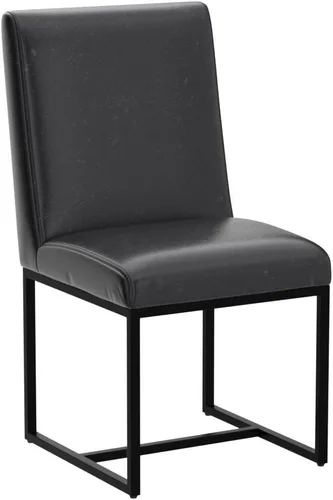 Miniatura 5 de Juego de 2 sillas de comedor modernas de tela, tapizadas de piel sintética, sillas de cocina sin brazos de mediados de siglo con patas negras