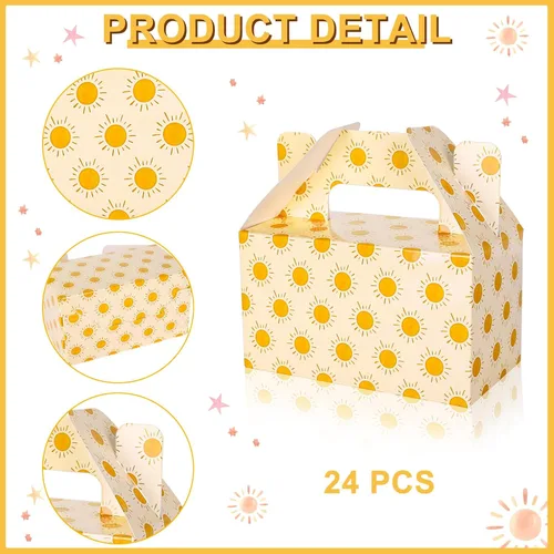 Miniatura 3 de Whaline 24 cajas de regalo bohemias para el sol, acuarela, sol, caramelo, pastel, con asas, bonitas cajas de cartón para regalos de baby shower