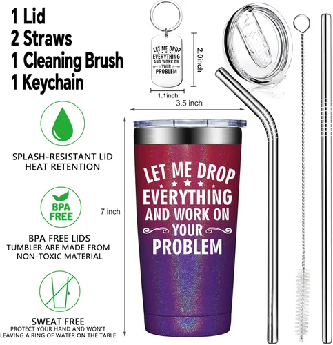 Miniatura 2 de BIRGILT Let Me Drop Everything and Work on Your Problem, Vaso Térmico de 20oz - Regalos para Compañeros de Trabajo para Navidad - Divertidos Regalos