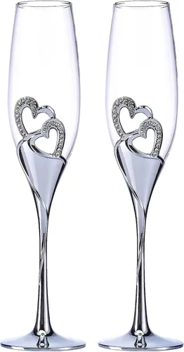 Miniatura 7 de Copas de champán para boda, copas de flauta para novia y novio, creativas copas de vidrio de lujo con borde de diamantes de imitación decoración