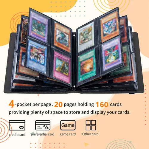 Miniatura 5 de Rading - Carpeta de tarjetas para Pokémon, béisbol, fútbol, hockey, fútbol, deporte, TCG, MTG, Yugioh, tarjetero con 4 bolsillos, funda de 160