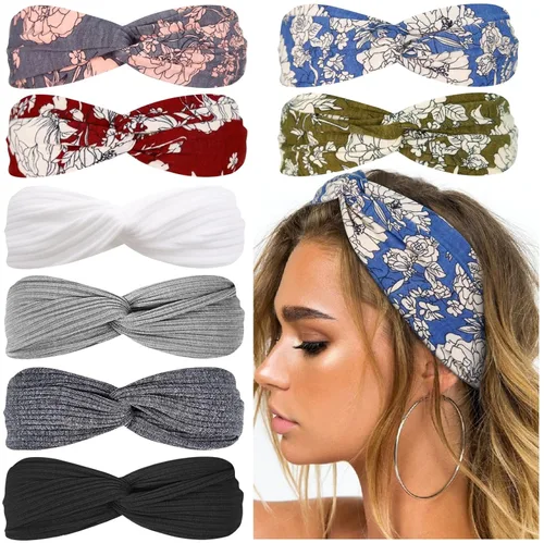 Miniatura 15 de Huachi Diademas turbantes para mujer, bandas anchas para la cabeza, moda de otoño, bandas elásticas gruesas y bohemias antideslizantes para niñas