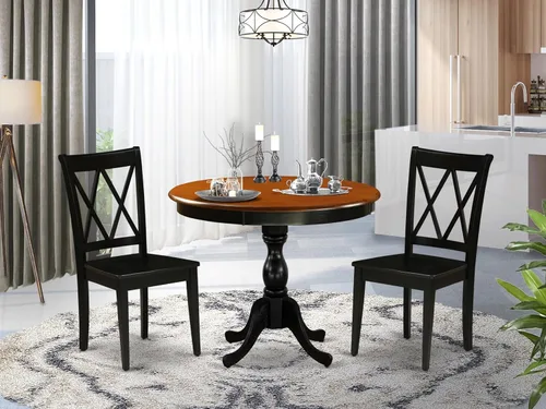 Miniatura 2 de East West Furniture AMCL3-BCH-W - Juego de mesa de comedor de 3 piezas contiene una mesa de cocina redonda con pedestal y 2 sillas de comedor, 36 x