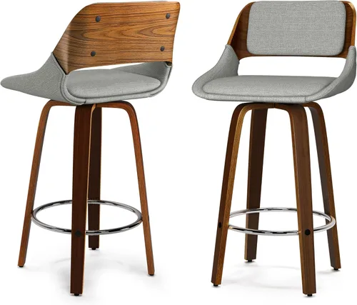 Miniatura 12 de SIMPLIHOME Randolph Taburetes de mostrador (juego de 2) – asientos de cocina tapizados de madera curvada de 28 pulgadas de altura de asiento