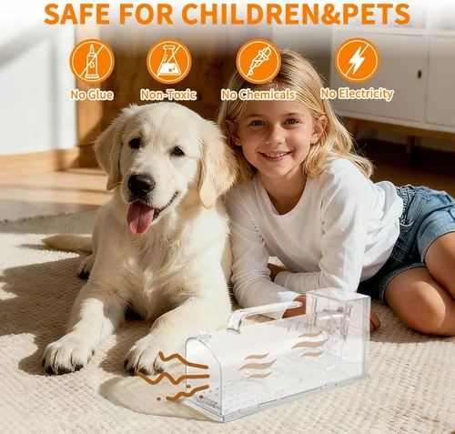 Miniatura 4 de Trampa humana para ratones, trampa de jaula en vivo para animales de interior, gatillo de pedal sensible, trampa extendida transparente para ratas