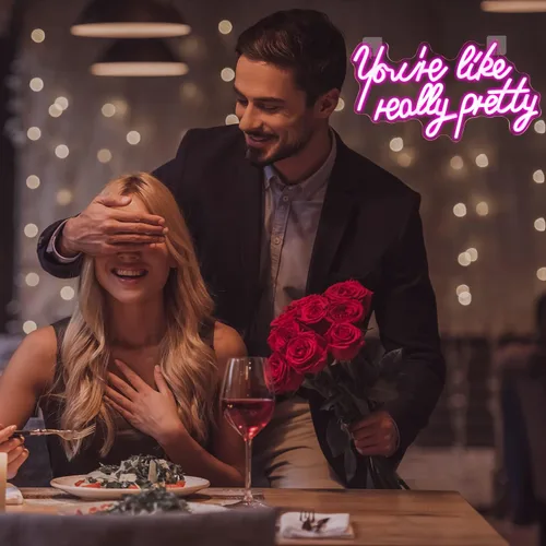 Miniatura 3 de Lucunstar Letrero de neón LED «You're Like Really Pretty» Luz LED de neón rosa para decoración de pared Letreros de neón para decoración de pared