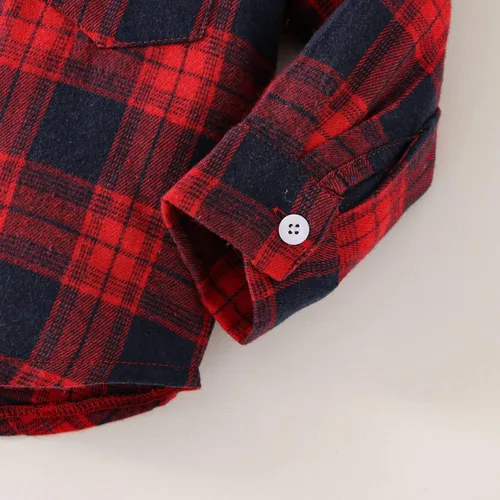 Miniatura 8 de Ropa para bebés y niños pequeños, conjuntos de otoño e invierno, con botones, camisa a cuadros con capucha y pantalones
