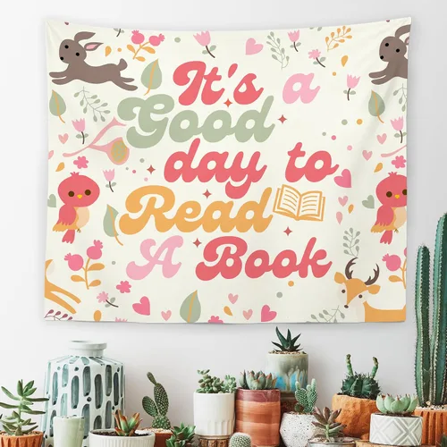 Miniatura 5 de MNASAIOO Tapiz de pared para colgar en el aula con texto en inglés "It's A Good Day to Read A Book", tapiz de pared para niños, amantes