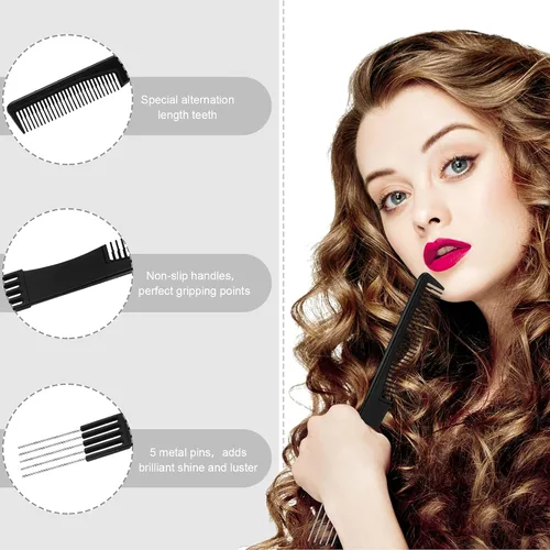 Miniatura 5 de 3 piezas de púas de pelo de metal para mujer, peinetas de salón de elevación de espalda con peine de acero inoxidable para mujeres y hombres (negro)
