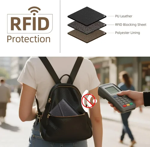 Miniatura 66 de Zoppen - Billetera de viaje con bloqueo RFID multiusos (Ver.4) Portatarjetas de pasaporte y vacunas, organizador de documentos de tres pliegues