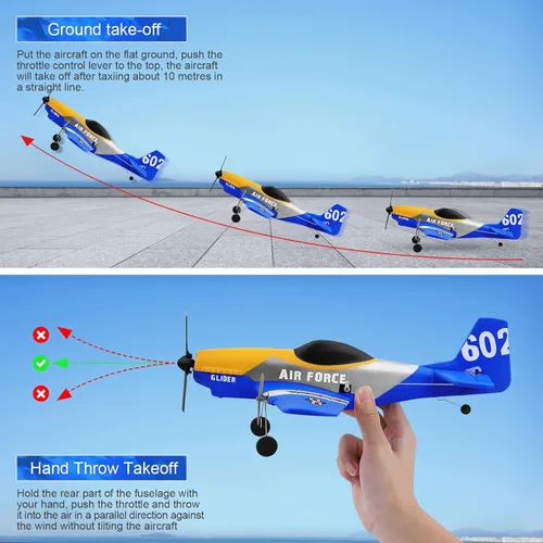 Miniatura 5 de Avión RC de 3 canales y 2.4 GHZ, P51D Mustang Fighter con 2 baterías, KF602 Sistema de estabilización de giroscopios de avión de control remoto