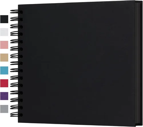 potricher - Álbum de manualidades para fotos, de 8 x 8 pulgadas, 80 páginas, papel de estraza grueso en blanco, libro de recuerdos para boda y Negro