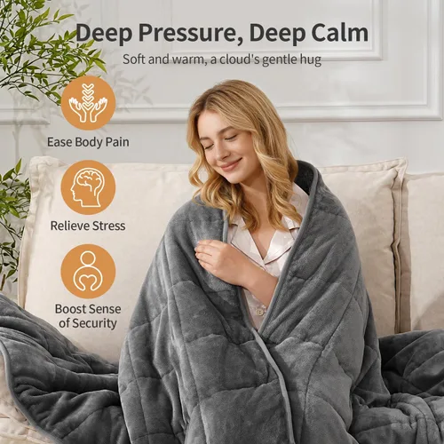 Miniatura 4 de Uttermara - Manta con peso de vellón sherpa de 12 libras para niños y adultos, vellón ultrasuave y sherpa unicolor, manta de felpa acogedora de Gris