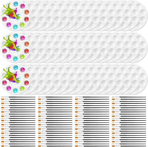Juego de 150 paletas de pinceles de pintura, 100 pinceles de acuarela, 50 paletas de bandejas, suministros para el aula, suministros de pintura,
