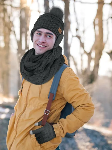 Miniatura 7 de Motarto Conjunto cálido de invierno, gorro de punto, bufanda y guantes calentadores de oídos, para hombres y mujeres, cubierta cálida para clima frío