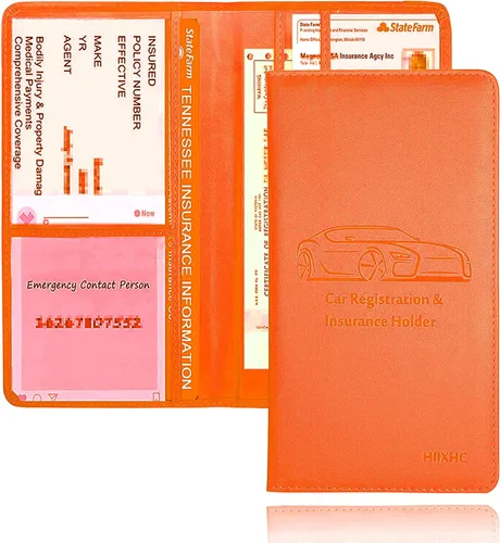 Miniatura 18 de Portador de Tarjeta de Registro e Seguro de Automóvil - Cartera Estuche Organizador de Documentos y Papeles de Automóvil de Cuero para Guantera