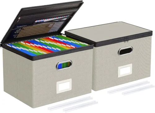 Miniatura 22 de Oterri Paquete de 2 cajas organizadoras de archivos con tapas, caja de archivos con bolsillos de malla, caja organizadora de documentos para Verde