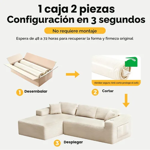 Miniatura 3 de CAMMOO Sofá seccional modular Cloud de 108 pulgadas en una caja, sofá seccional modular comprimido con asiento profundo, sofás de pana sin Beige