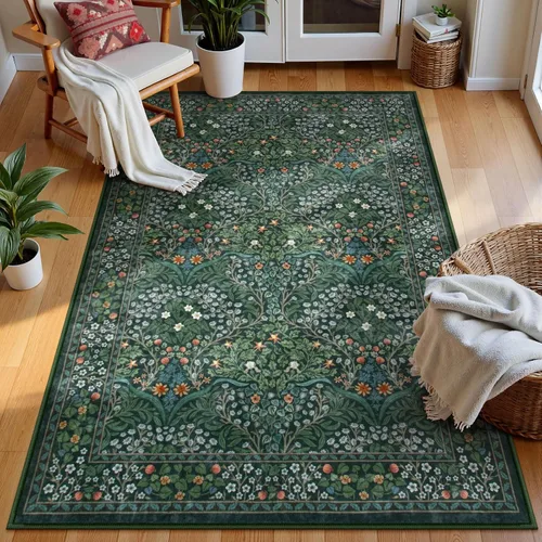 Miniatura 10 de Lahome Tapete floral lavable, suave, para entrada y cocina, 2 x 3 pies, antideslizante, bohemio, ultradelgado, fácil de limpiar, para interior, Azul