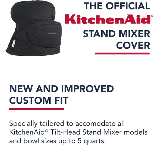 Miniatura 7 de KITCHENAID Funda Ajustada para Batidora de Pie con Cabezal Inclinable Sólida con Bolsillo de Almacenamiento, Acolchada 100% Algodón, Negro Mate