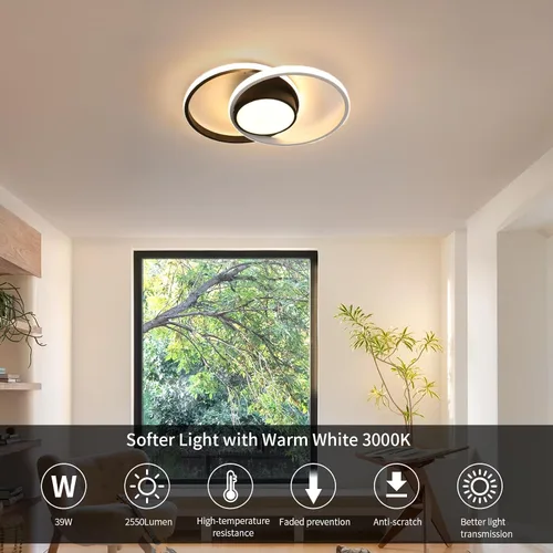 Miniatura 5 de AUA Lámpara de techo moderna, lámpara LED de montaje empotrado de 39 W, 15.7 pulgadas, 3000 K, redonda cerca de techo, para dormitorio, pasillo