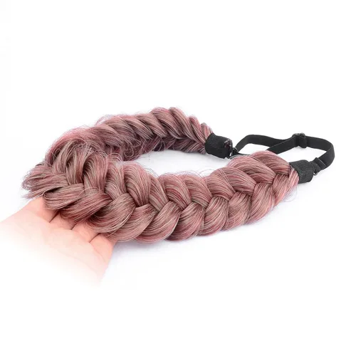 Miniatura 16 de Diadema ancha y despeinada de 2 mechones de cabello sintético trenzado, accesorio de belleza para mujeres y niñas, 62g/2.1 oz (caoba)