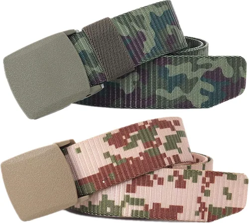 Miniatura 23 de Cinturón para hombre, cinturón táctico militar de nailon con hebilla sin metal, paquete de 2 Camuflaje verde y camuflaje caqui
