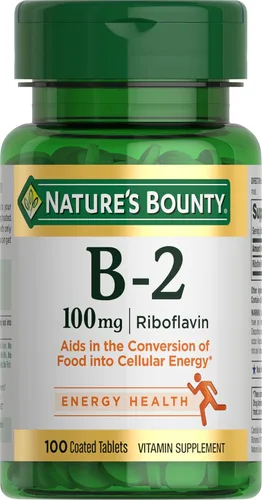Nature's Bounty Vitamina B, vitamina B-2 de 100 mg como suplemento de riboflavina, ayuda al metabolismo energético, 100 tabletas recubiertas