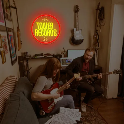 Miniatura 7 de Tower Records - Letrero de neón con música retro para decoración de pared, letreros LED para tienda de CD, dormitorio, arte de pared de neón rojo