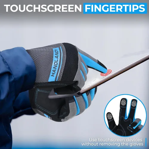 Miniatura 4 de Handlandy - Guantes de trabajo para hombre y mujer, para mecánicos, de seguridad, de uso general, aptos para pantalla táctil, guantes de trabajo