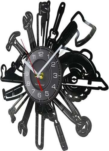 Miniatura 2 de Reloj de pared de 11.8 in para coche, herramientas de garaje, disco de vinilo, reloj de pared, servicio mecánico, herramienta de reparación, reloj