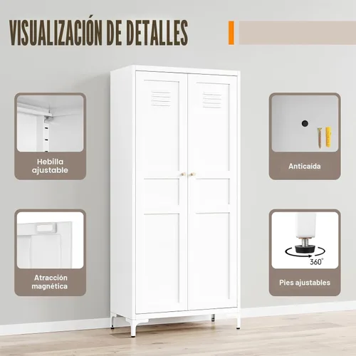 Miniatura 4 de Yizosh Armario de almacenamiento de metal con 2 puertas y 4 estantes ajustables, 61 pulgadas, color blanco, despensa de cocina, 5 niveles de alto