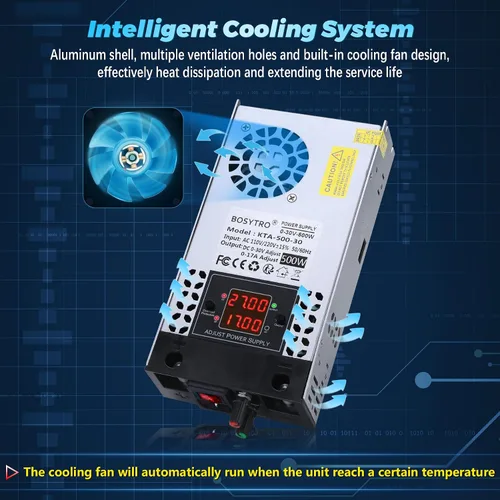 Miniatura 6 de Convertidor de CA a CC mejorado 5V 12V 24V 30V DC Fuente de alimentación ajustable 0-30V 0-17A 500W Fuente de alimentación conmutada para tira LED