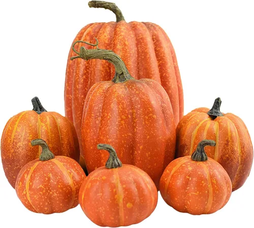 Miniatura 6 de Juego de 7 calabazas artificiales para decoración de otoño, juego de calabazas falsas, calabazas blancas de plástico para decoración, calabazas